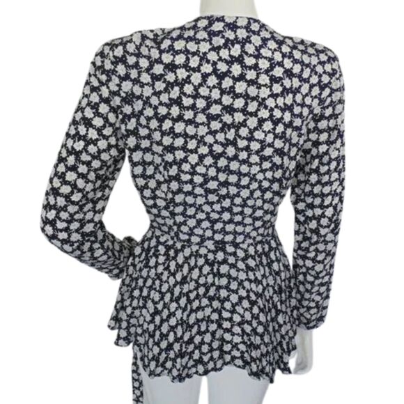 Vintage Skirt Set, XS, 3 piece, Top/Skirt/Belt, Blue Floral Rayon, Peplum, LS - Picture 8 of 12